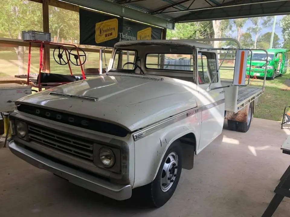 Old farm truck with a flat windscreen fitted on the property