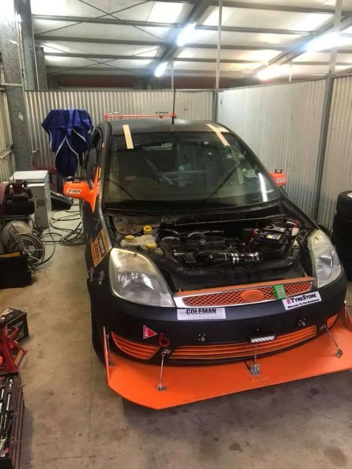 Rally car in a workshop before an event
