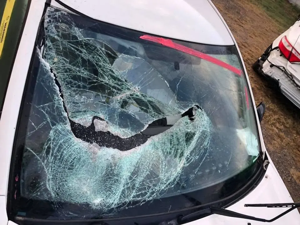 Badly smashed car windscreen after an impact
