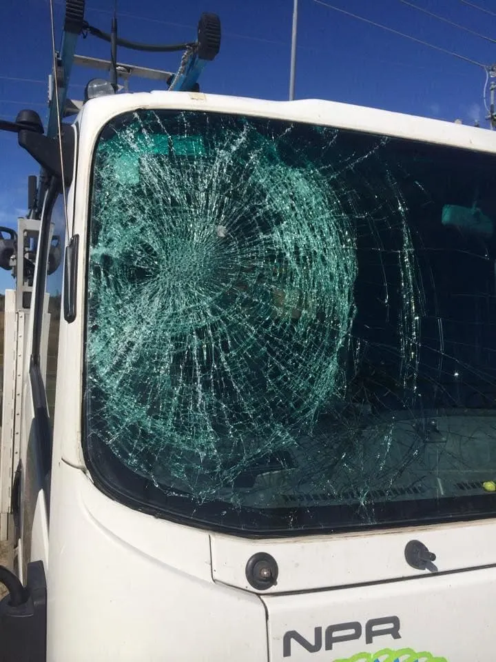 Smashed windscreen on a tradesman’s work truck