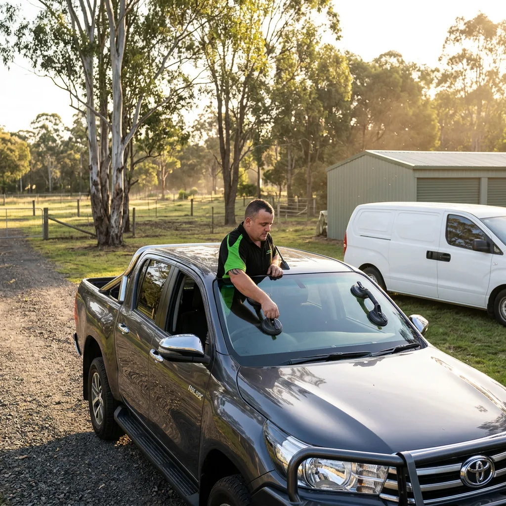 Warren from Express Auto Glass fitting a windscreen in Pullenvale