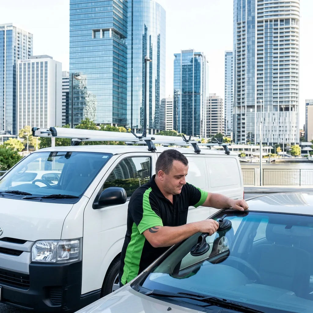 Warren from Express Auto Glass fitting a windscreen in Toowong
