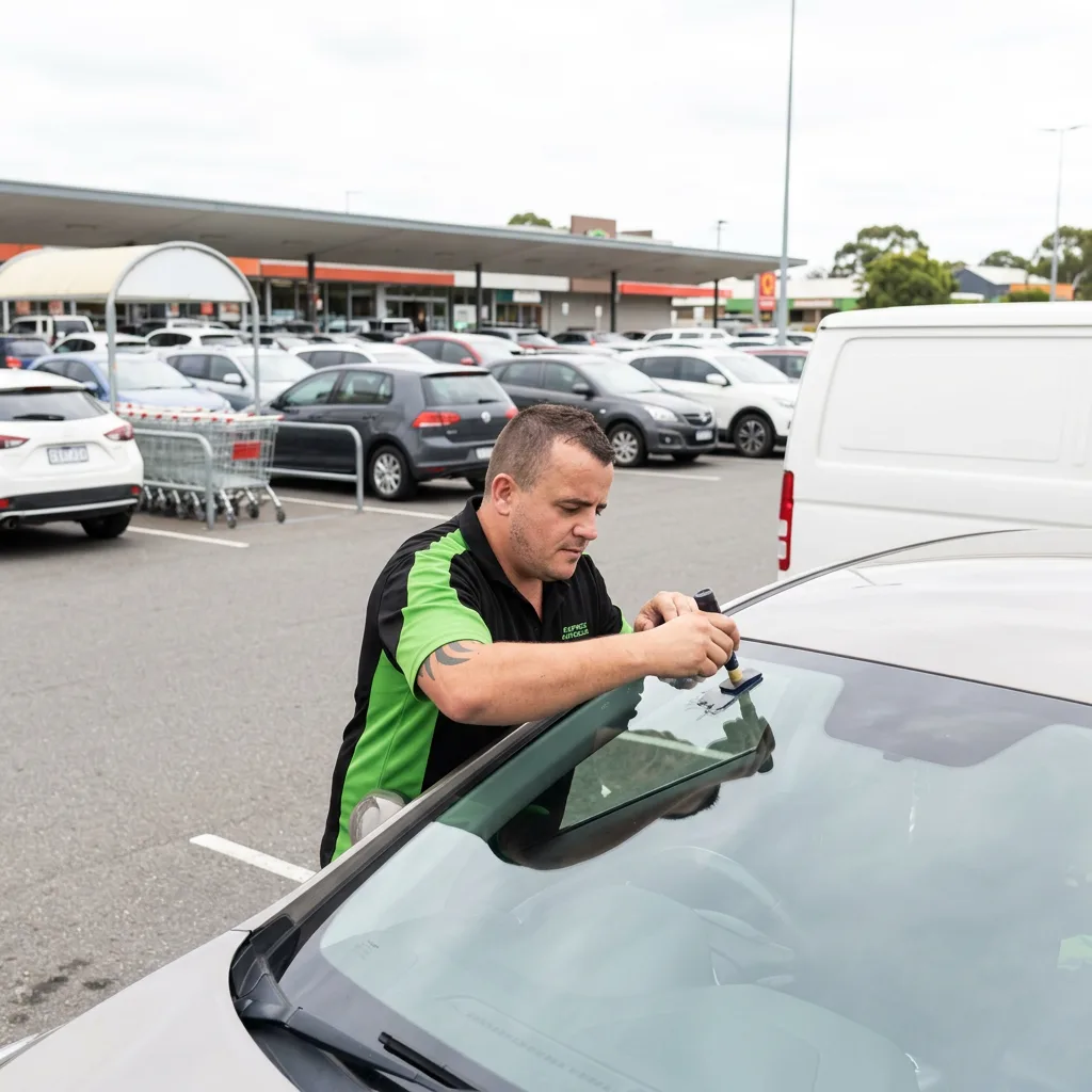 Warren from Express Auto Glass fitting a windscreen in Beenleigh
